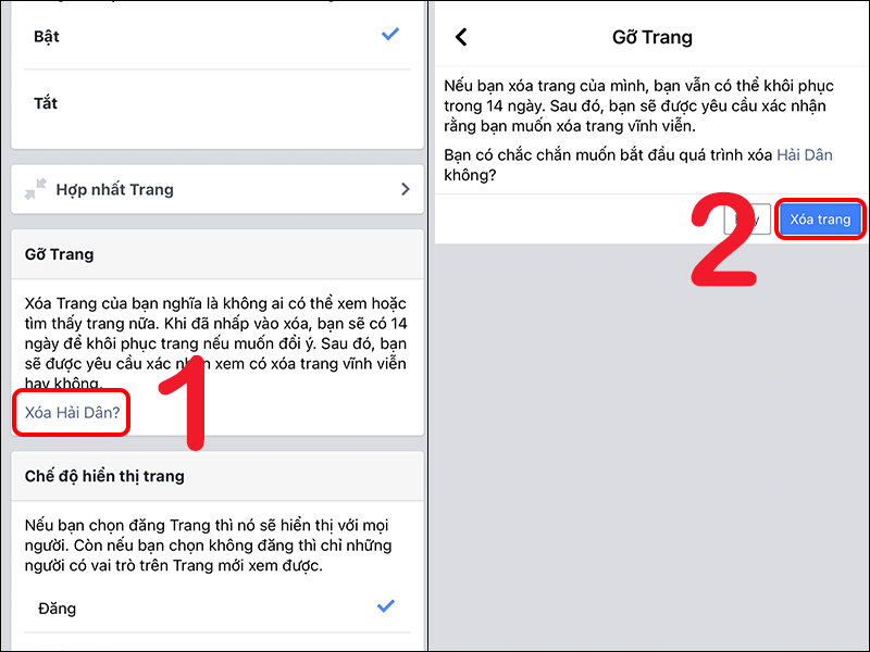 Xóa trang Facebook 